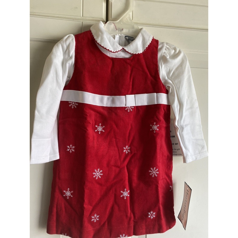Hartstrings Dress Girls 12 Month Red Corduroy Snowflake Jumper and Top New
